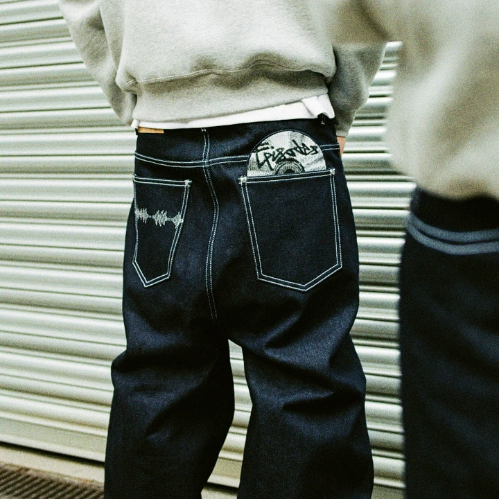 Vintage Black Denim Jeans Trendy Disc Embroidery Men And Women Wide Leg Pants Hip Hop Harajuku Streetwear Casual Baggy Jeans