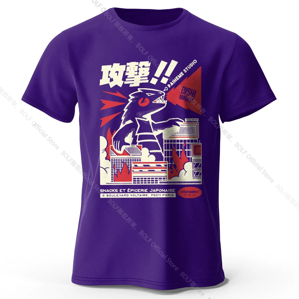 Urban Anime Dinosaur Graphic T-shirt - Unique Japanese Cartoon Design for Men Women Trendy Streetwear