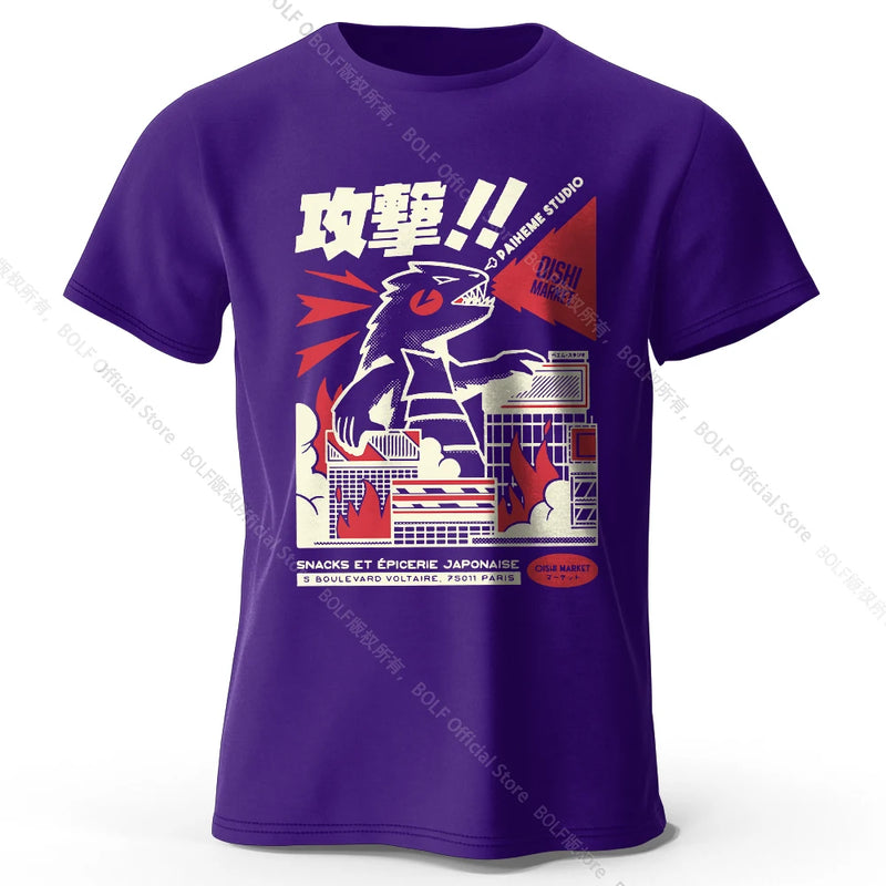 Urban Anime Dinosaur Graphic T-shirt - Unique Japanese Cartoon Design for Men Women Trendy Streetwear