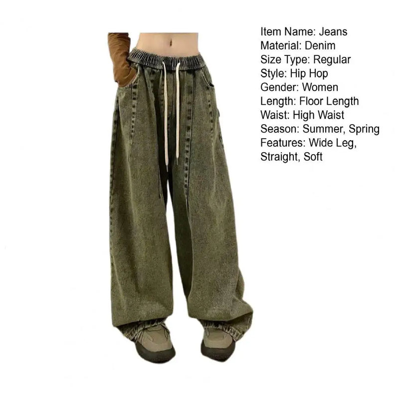 Loose Jeans Unisex Denim Jeans Vintage Wide Leg Denim Jeans with Elastic Waist Deep Crotch Pockets Women's Streetwear for Hip