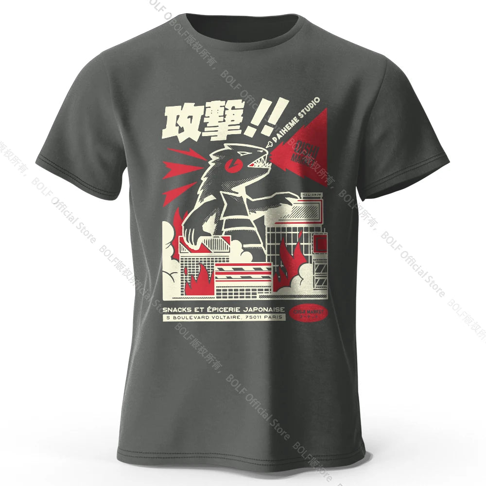 Urban Anime Dinosaur Graphic T-shirt - Unique Japanese Cartoon Design for Men Women Trendy Streetwear