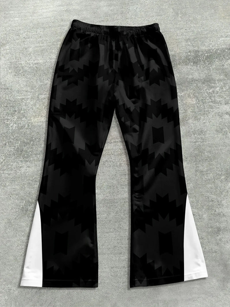 Men’s Black & White Cross Print Flared Sweatpants