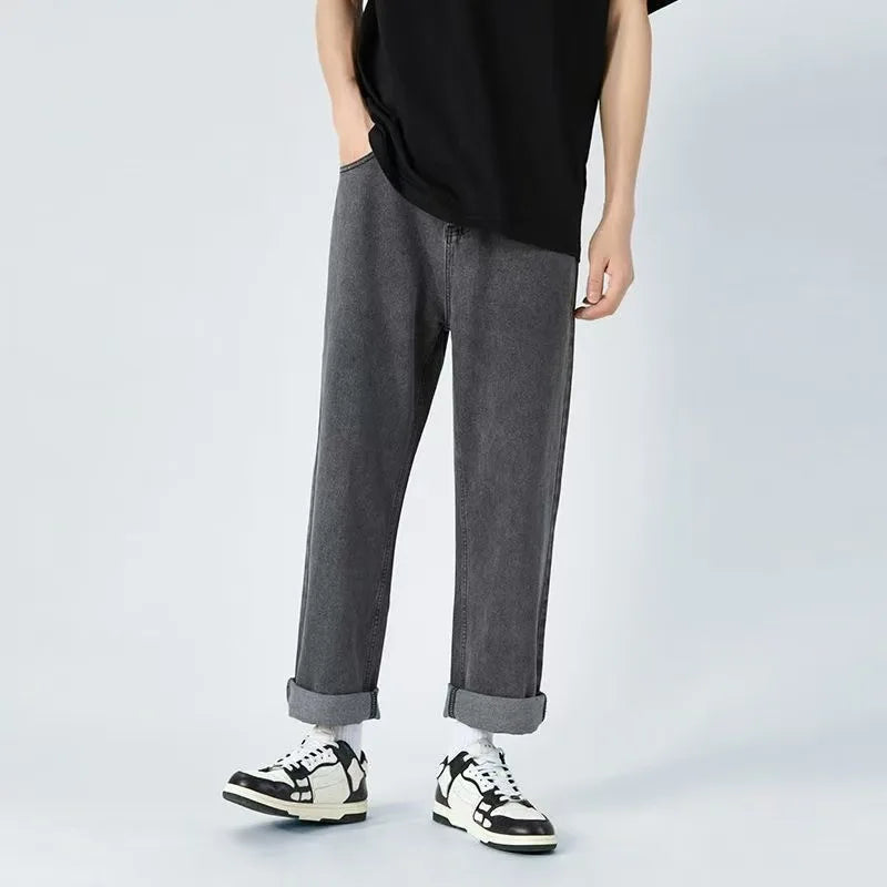 2025 New Streetwear Loose Jeans Men Korean Style Fashion Loose Straight Wide Leg Pants Men's Brand Clothing Black Light Blue 3XL