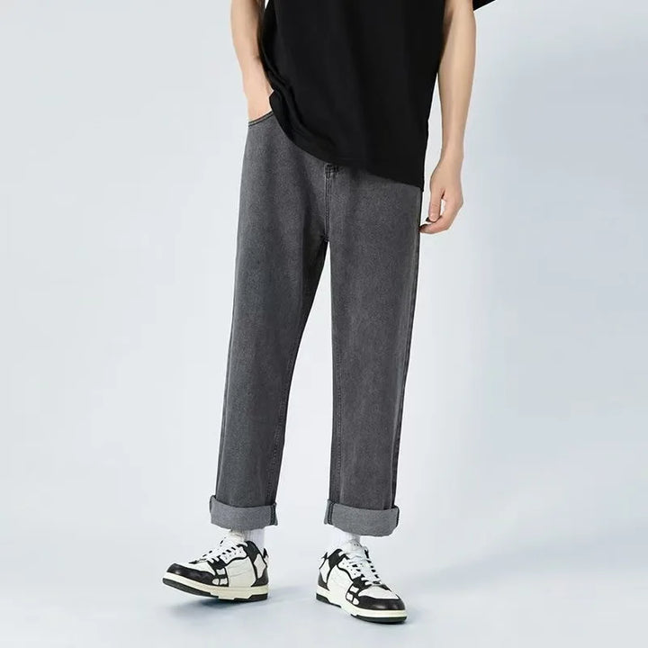 2025 New Streetwear Loose Jeans Men Korean Style Fashion Loose Straight Wide Leg Pants Men's Brand Clothing Black Light Blue 3XL