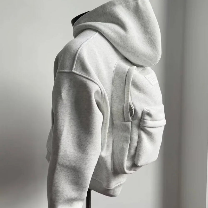 Streetwear Fashion Three-Dimensional Backpack Casual Hoodie Autumn Winter Trendy Street Trend Punk Men's Top Loose Sportswear