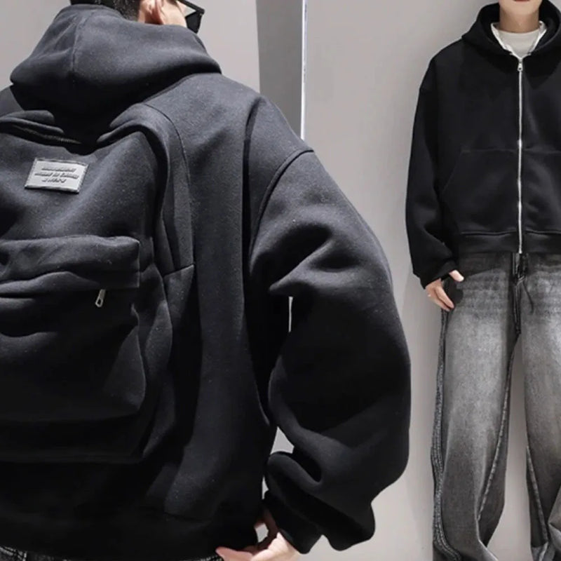 Streetwear Fashion Three-Dimensional Backpack Casual Hoodie Autumn Winter Trendy Street Trend Punk Men's Top Loose Sportswear
