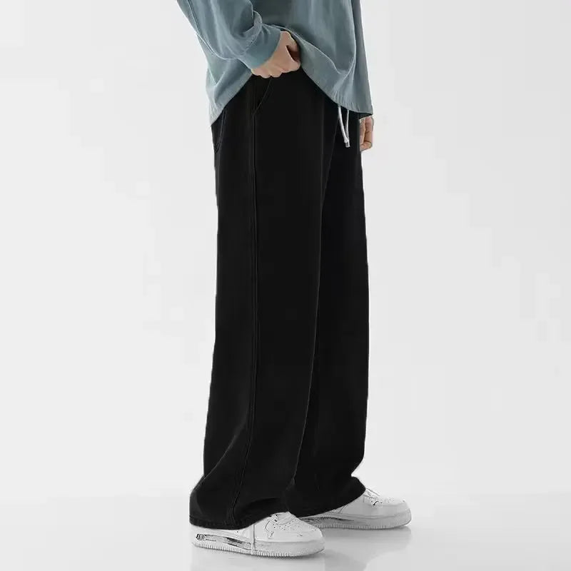 2025 New Streetwear Loose Jeans Men Korean Style Fashion Loose Straight Wide Leg Pants Men's Brand Clothing Black Light Blue