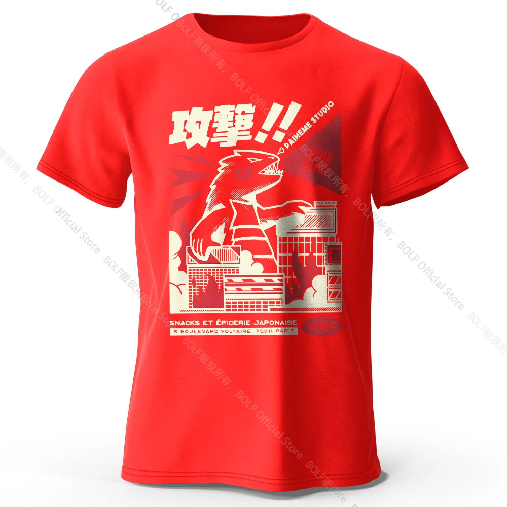 Urban Anime Dinosaur Graphic T-shirt - Unique Japanese Cartoon Design for Men Women Trendy Streetwear