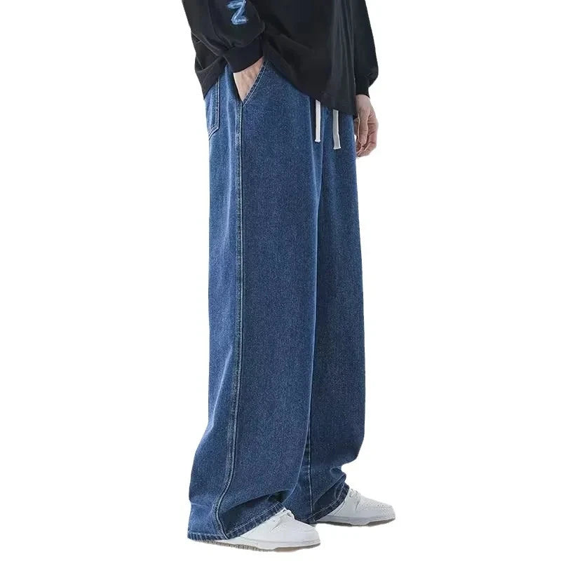 2025 New Streetwear Loose Jeans Men Korean Style Fashion Loose Straight Wide Leg Pants Men's Brand Clothing Black Light Blue 3XL