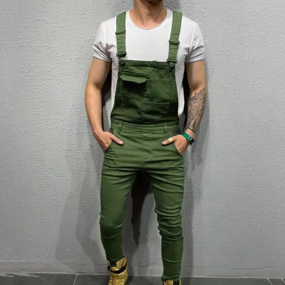 Streetwear  Casual Full Length Mid Rise Cargo Jumpsuit Men Men Overalls Mid Rise   for Daily Wear