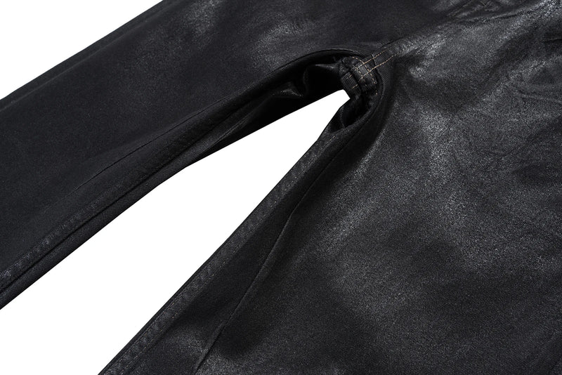 Streetwear Black Wax Leather Strecth Jeans for Men Ropa Hombre Baggy Y2k Flare Pants Oversized Straight Denim Trousers