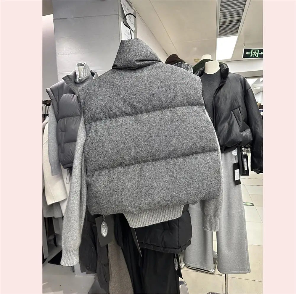 Korea Chic Streetwear Personalized Vest Short Parkas Casual Elegant Waistcoat  Coat  High Street Moda All-match Women Jacket