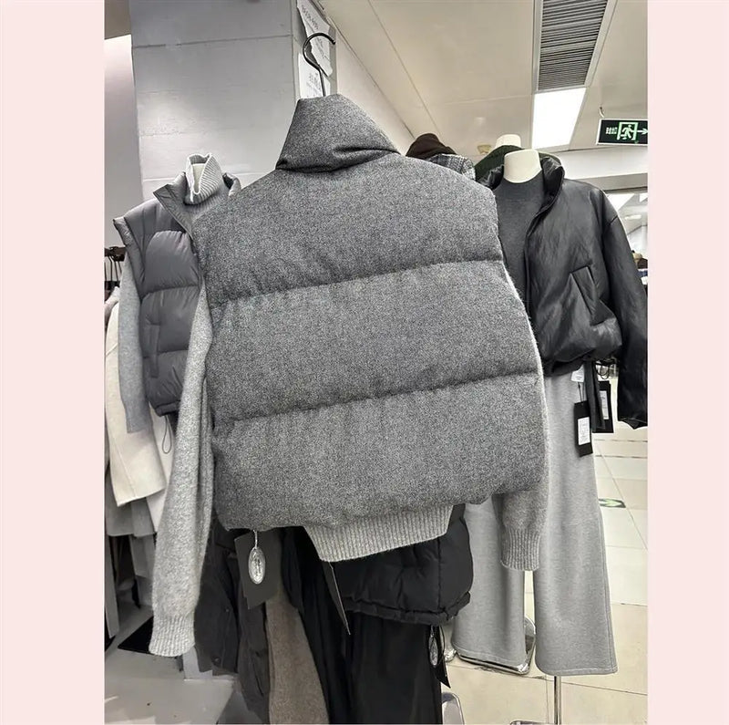 Korea Chic Streetwear Personalized Vest Short Parkas Casual Elegant Waistcoat  Coat  High Street Moda All-match Women Jacket