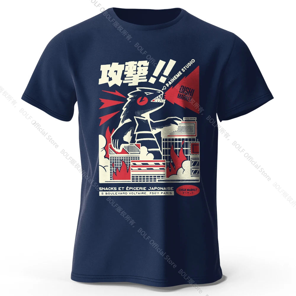 Urban Anime Dinosaur Graphic T-shirt - Unique Japanese Cartoon Design for Men Women Trendy Streetwear