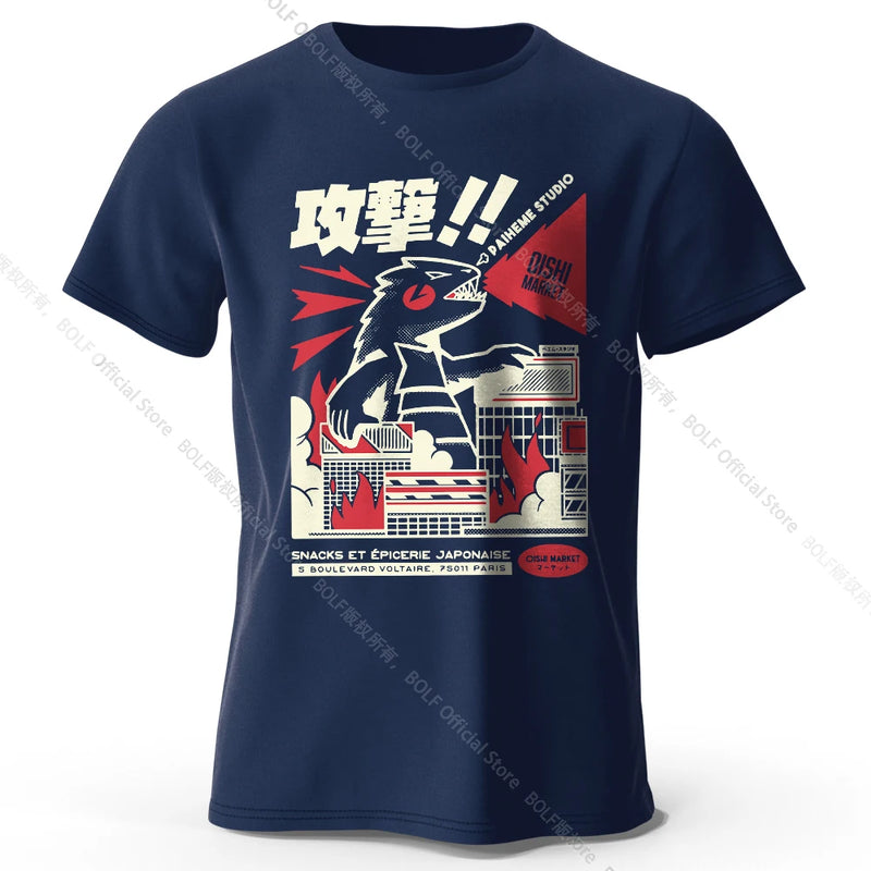Urban Anime Dinosaur Graphic T-shirt - Unique Japanese Cartoon Design for Men Women Trendy Streetwear