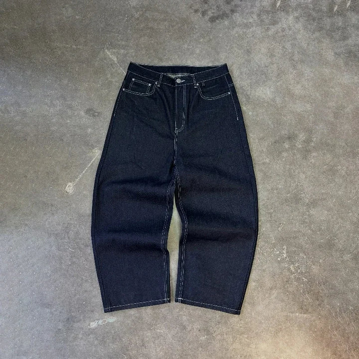 Vintage Black Denim Jeans Trendy Disc Embroidery Men And Women Wide Leg Pants Hip Hop Harajuku Streetwear Casual Baggy Jeans