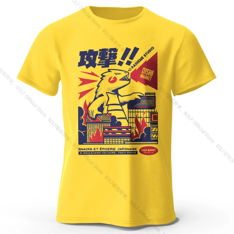 Urban Anime Dinosaur Graphic T-shirt - Unique Japanese Cartoon Design for Men Women Trendy Streetwear
