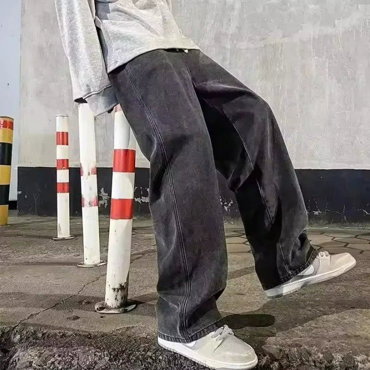 2025 New Streetwear Loose Jeans Men Korean Style Fashion Loose Straight Wide Leg Pants Men's Brand Clothing Black Light Blue