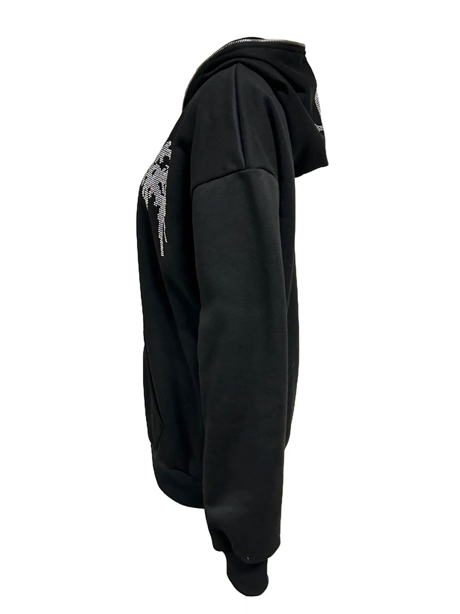 Men Women Hoodie Long Sleeve Hot Fix Drill Zipper Closure Sweatshirt Jacket with Pockets