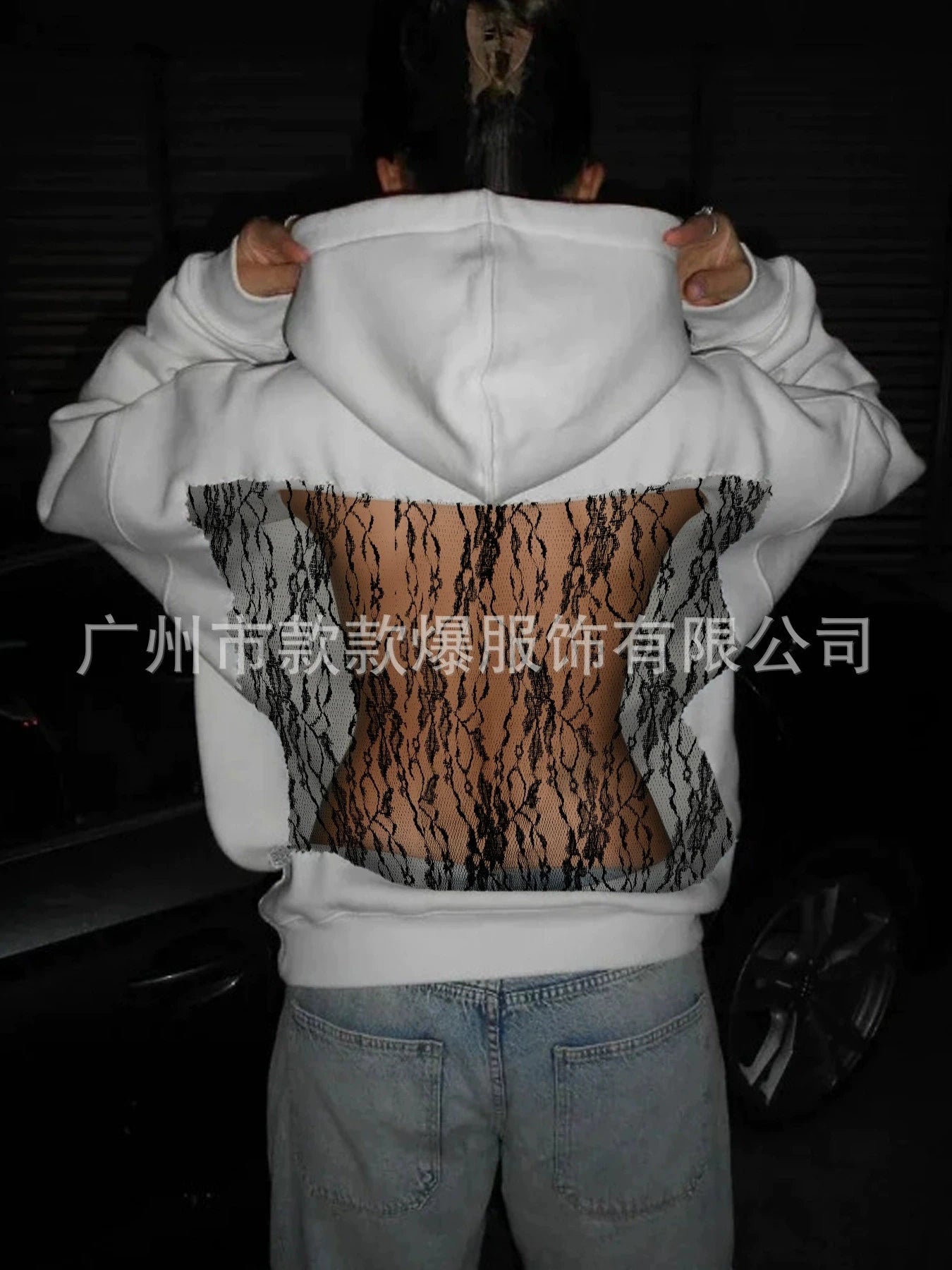 Streetwear Trendy Hoodie Women Fashion Solid Color See Through Backless Hooded Pullover Sweatshirt Female High Street 2025 New