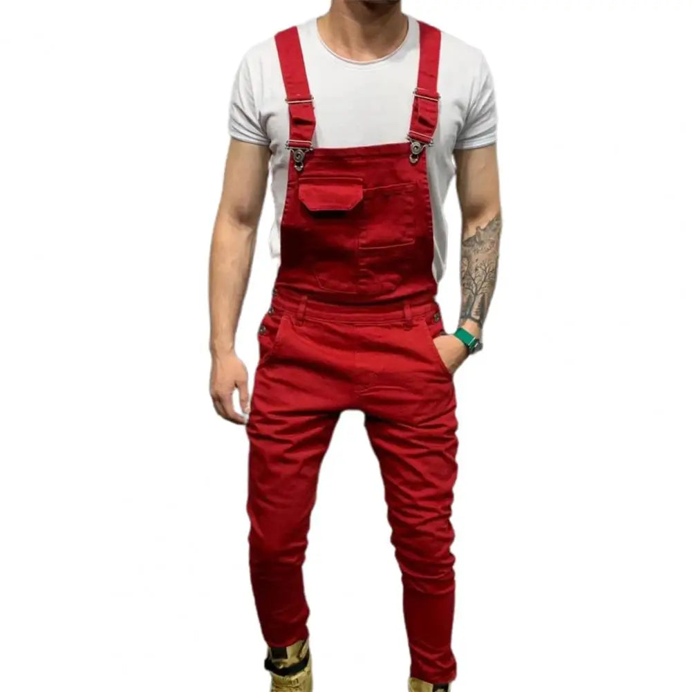 Streetwear  Casual Full Length Mid Rise Cargo Jumpsuit Men Men Overalls Mid Rise   for Daily Wear