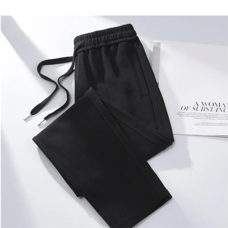 Streetwear Women Cotton Straight Pants High Waist Drawstring Sweatpants Loose Casual Trousers Female Autumn Winter Sport Pants