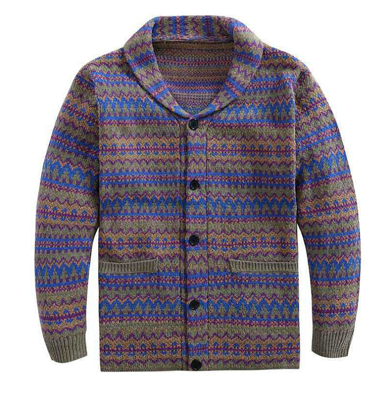 Mens Fashion Mixed Wool Jacquard Sweater