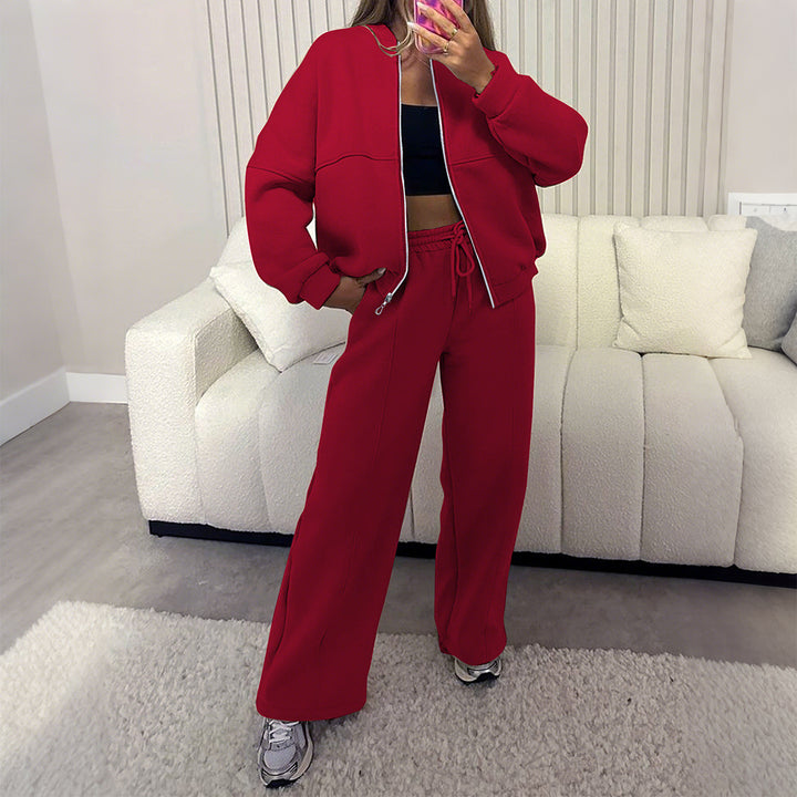 Womens Solid Color Long Pants Suit Set
