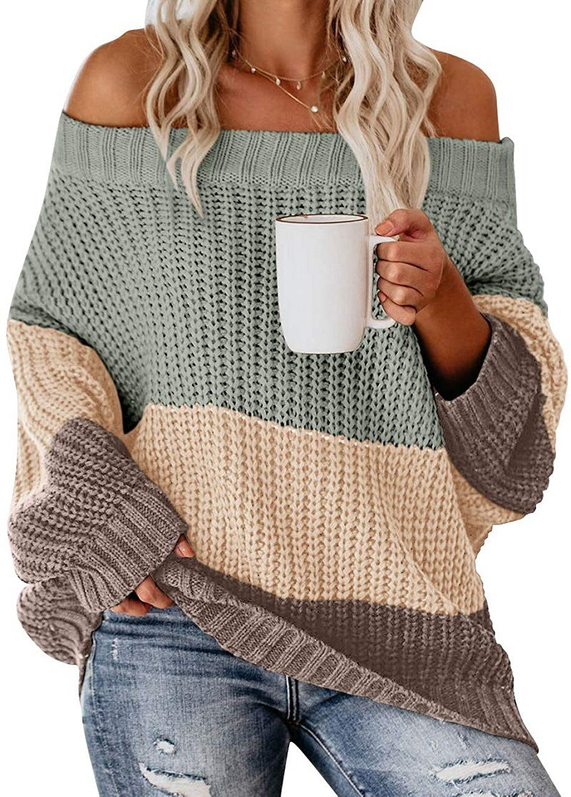 Womens Stitching Knit Sweater Pullover