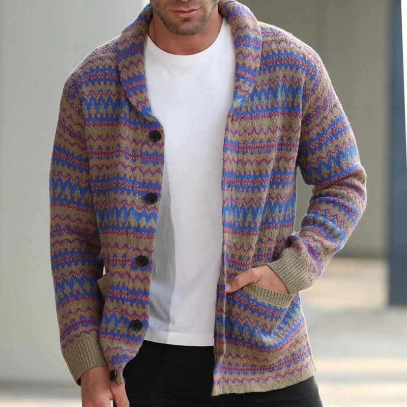 Mens Fashion Mixed Wool Jacquard Sweater