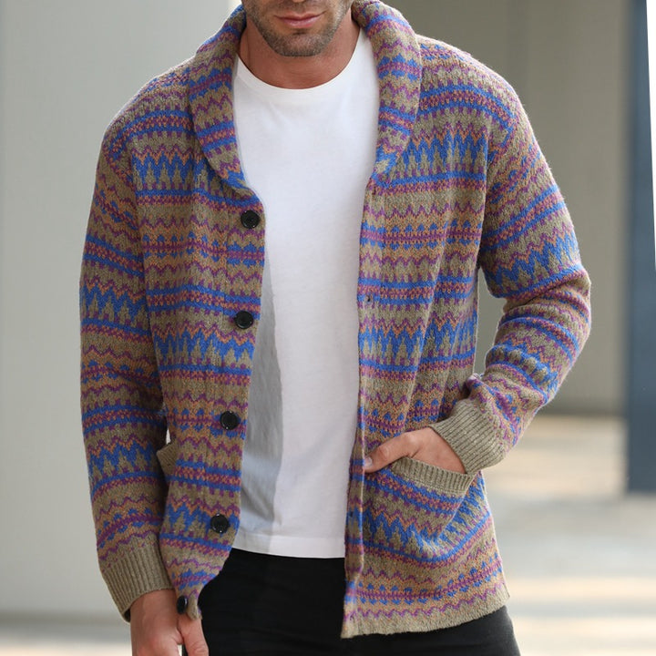 Mens Fashion Mixed Wool Jacquard Sweater