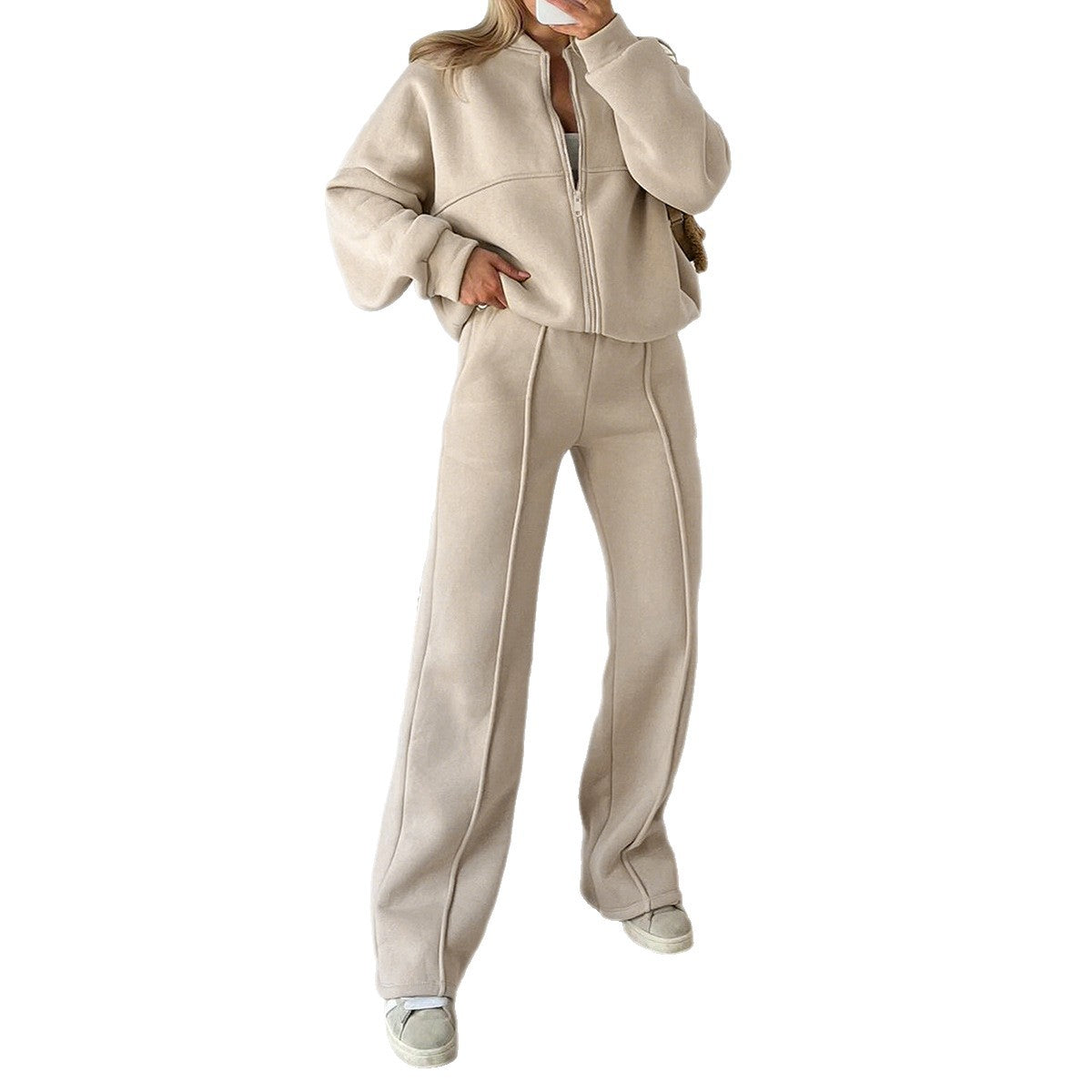 Womens Solid Color Long Pants Suit Set