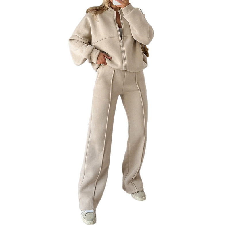 Womens Solid Color Long Pants Suit Set