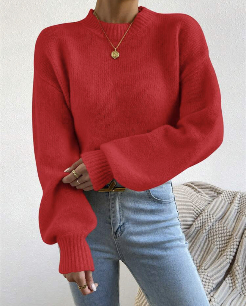 Womens Pure Color Half Collar Pullover Sweater